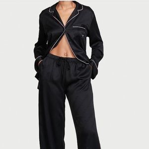 Black satin Victoria’s Secret pajamas with piping